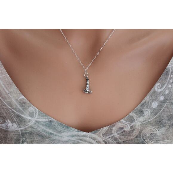 Sterling Silver Oxidized Lighthouse Charm Necklace - Picture 7 of 7